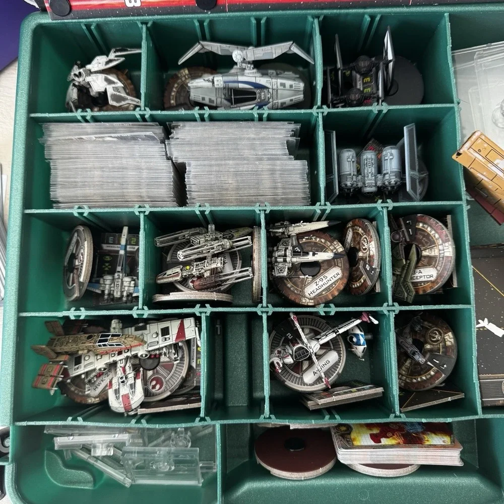Star Wars X-wing War Game Lot; Case, Bits, Cards, Models, Templates Included